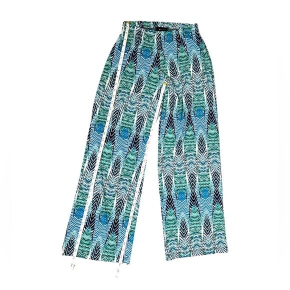 AB Studio Turquoise and Navy Abstract Wide Leg Pants - Picture 6 of 9